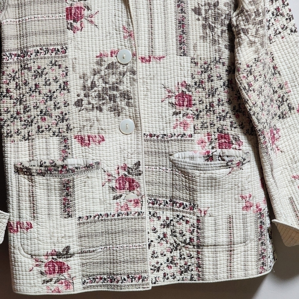 Vintage Northern Reflections reversible quilted patchwork floral jacket cream - Picture 3 of 8